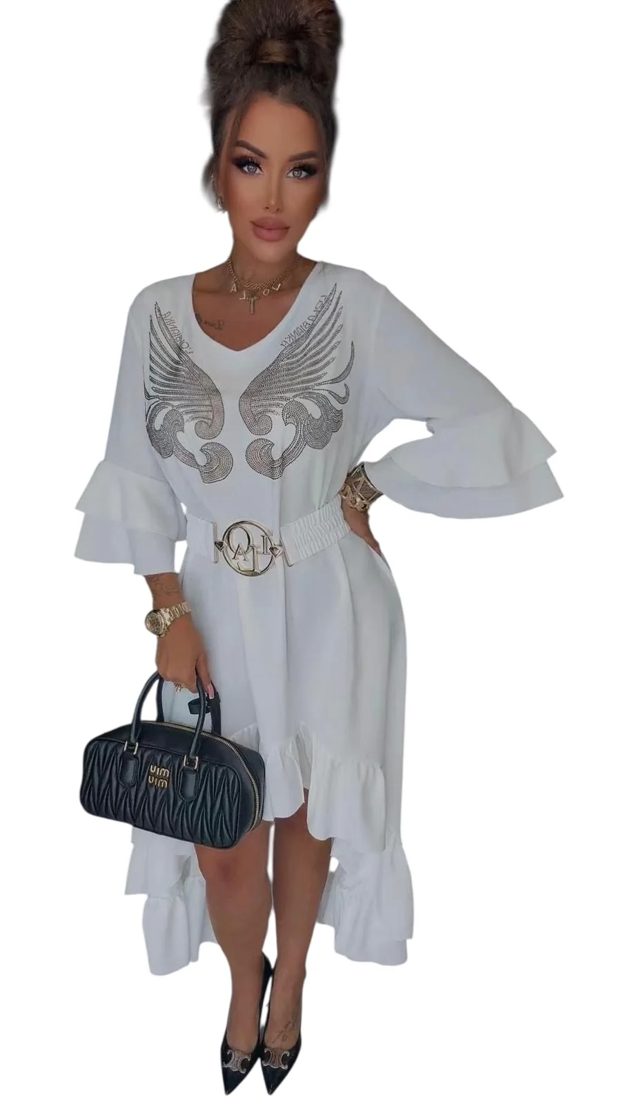 sukienka hiszpanka biała z paskiem lola bianka skrzydła