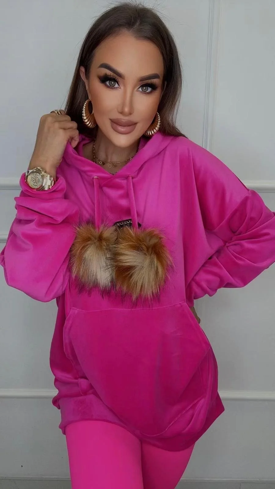 Bluza Lola Bianka bluza welurowa różowa - obrazek 3