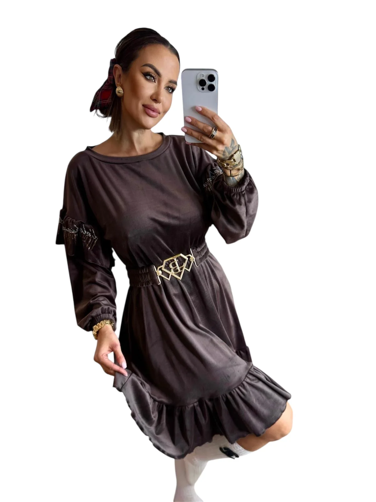 Sukienka Lola Bianka brązowa welurowa